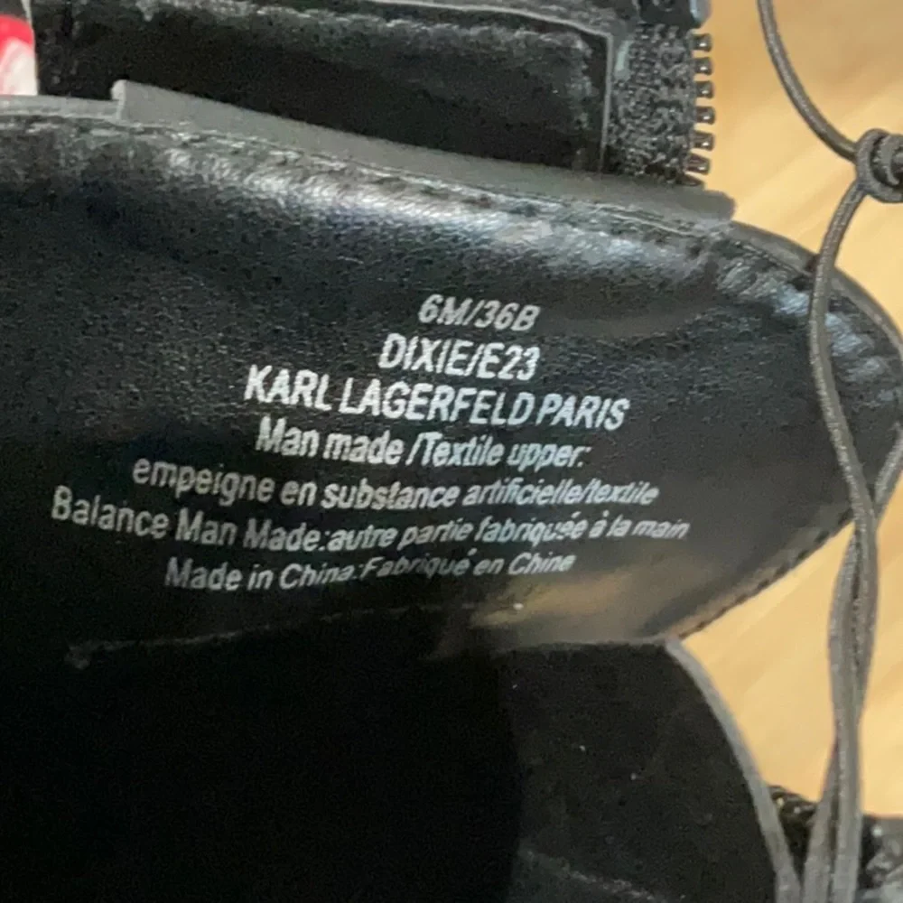 Karl Lagerfeld Black Combat Boots with Red Accents - Picture 9 of 11